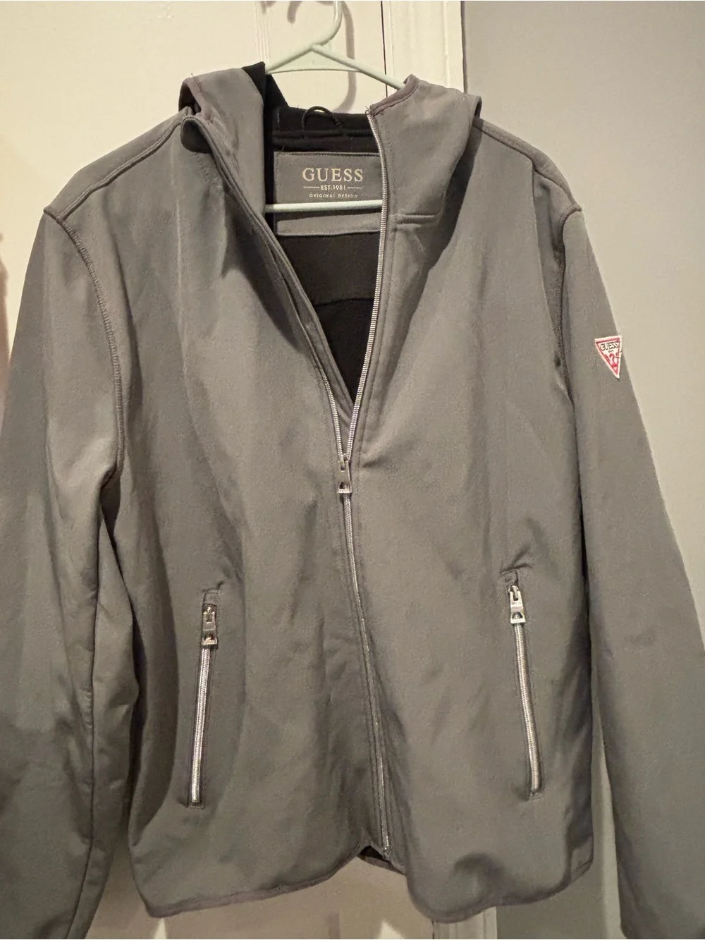GUESS Men's Gray Hooded Zip Jacket